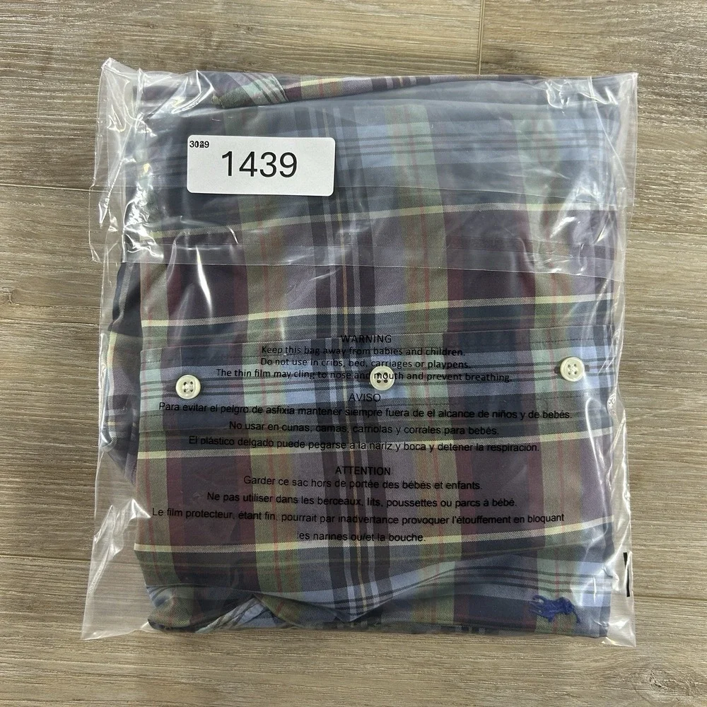 Ralph Lauren 18 XXL Classic Fit Long Sleeve Plaid Button Down Preppy Blue Pony